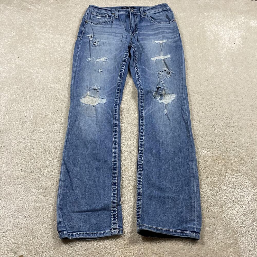 BKE Jake Straight Jeans Mens 32x32 Blue Distressed Medium Wash Stretch Denim